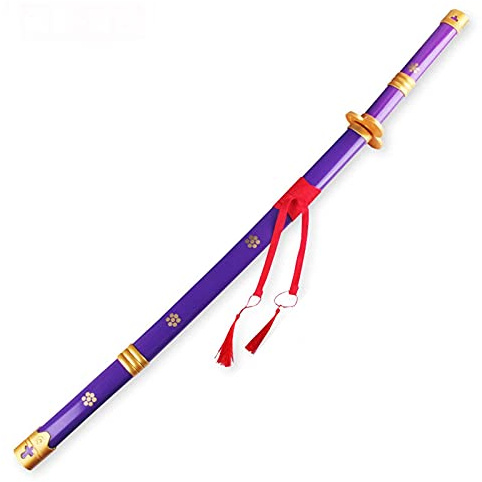 Uing Japanese Wooden Anime Samurai Sword Cosplay - Roronoa Zoro Demon Slayer Sword, Exquisite Wood, Collectible, 104 Cm, Purple