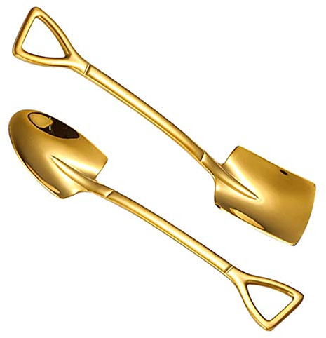Tablespoons Soup Spoon Dinner Spoon Set 2 Stainless Steel Spade-shaped Creative Spoon Dessert Spoon Milk Tea Coffee Sugar Spoon Ice Cream Watermelon Spoon (golden) Dessert Spoons ( Color : A )