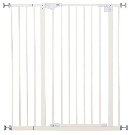 PawHut Barrera de Seguridad para Puertas y Escaleras Barrera para Perros Mascotas con Cierre Automático Extensión 17,5 cm Metal 74-97,5x104,1 cm Blanco