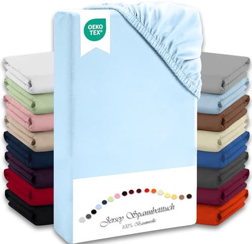 Julido Spannbettlaken 100x200 cm (Eisblau) - Jersey Betttuch aus 100% Baumwolle, Oeko-Tex Standard 100, hautfreundlich, atmungsaktiv & für Allergiker geeignet, Matratzenhöhe bis 30 cm