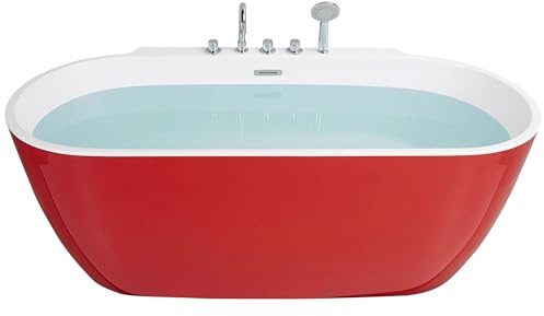 Fristående badkar Sanitet Akryl Oval Rundade kanter 170 x 80 cm Röd och Vit ROTSO