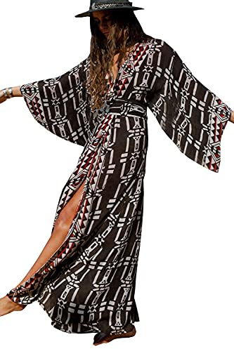 YOUKD Robe Longue Cardigan Bohème pour Femme Beach Couvrir Robe Longue Kimono Robs Taille Unique
