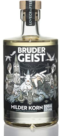Brüdergeist Milder Korn | Fassgelagerter Weizenkorn | mind. 6 Monate in Limousin-Eiche gelagert | Extra Mild | Ausgezeichnete Premiumspirituose | Flasche=Unikat | Vom Niederrhein | 33% Vol. | 500ml