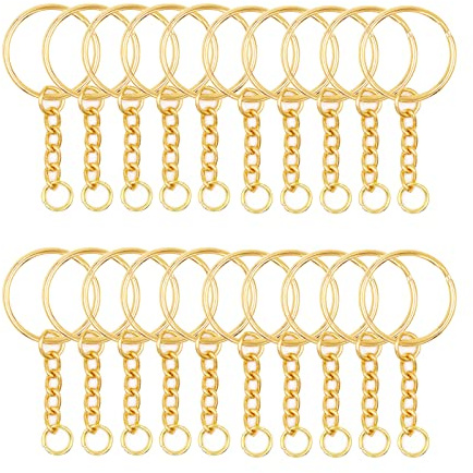 Key Chains Bulk,100Pcs Keychain Rings Metal Key Ring Gold Key Ring With Chain 25mm Open Jump Ring for Crafts and Jewelry Making (Style 1)