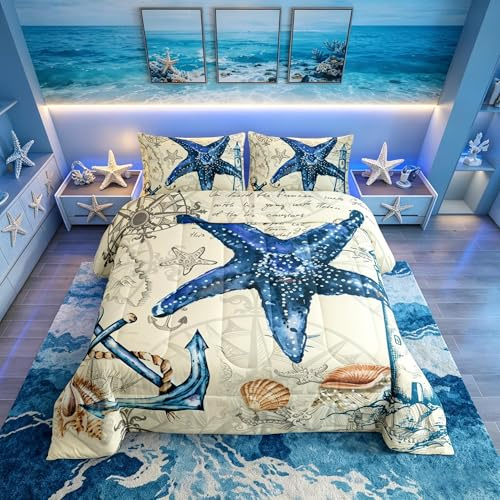 Spiaggia Stella Marina Biancheria Da Letto Set Oceano Marine Piumino Trapunta Per I Bambini Creature Mare Set Trapunta Hawaiian Sealife Piumone/Set Trapunta Animale Mare 200x200cm Dimensioni