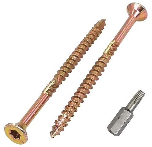 SKIR'CO (100 Stück) Universal Verzinkter Stahl 4,0 x 60 mm Gelb Holzschrauben Senkkopf Torx Kopf Typ 17 Spanplattenschrauben (100, 4,0 x 60 mm)