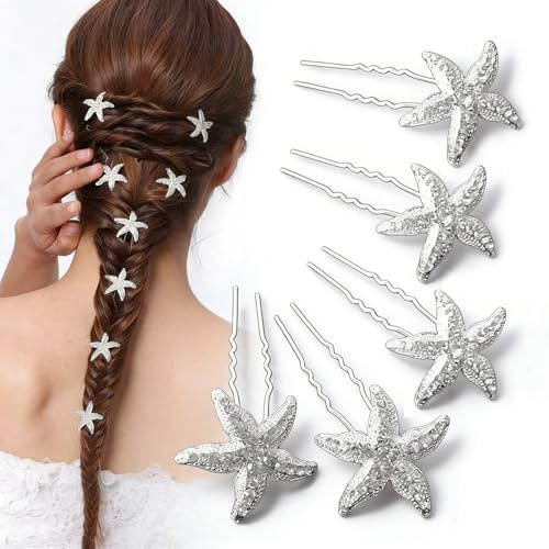 Horquillas Pelo Horquillas para el Pelo Estrellas de Mar Pinzas para el Cabello en Forma de U con Pedrería Accesorios para el Cabello de Dama de Honor para Mujeres y Niñas (5 Piezas)