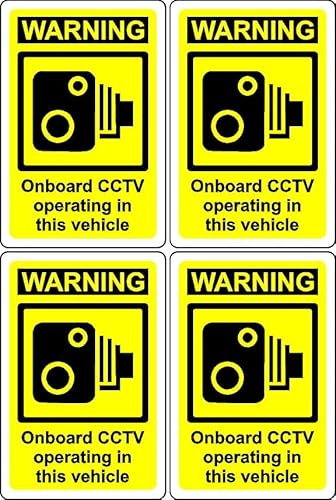 Warning onboard cctv operating in this vehicle sign - Self adhesive sticker Pack of 4 100mm x 66mm
