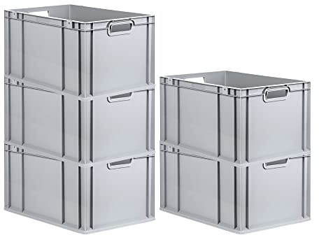 PROREGAL SuperSparSet 5x Eurobox NextGen Economy | Griffe offen |HxBxT 32x40x60cm | 65 Liter | Eurobehälter, Transportbox, Transportbehälter, Stapelbehälter