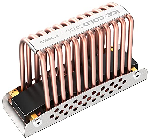 Dissipatore di calore in rame, per M.2 NVMe SSD (2280), raffreddamento silenzioso, riduce la temperatura fino al 45%, 3 cuscinetti termici, spirale in rame, ineo | M12
