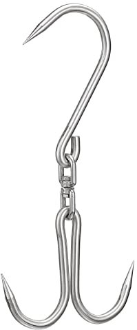 sourcing map 12.8'' Double Meat Hooks, 0.39'' Thickness Stainless Steel Swivel Meat Hook for Hanging Drying Smoking Meat Products