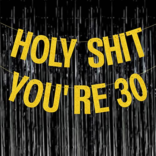 Yasmart Life 30th Birthday Decorations for Women Men Pre-Strung Gold Glitter Birthday Party Decoration Sign Funny Banner 30th Bday Supplies Banner