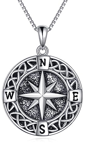 VONALA Kompass Halskette 925 Sterling Silber Anhänger Kette Keltischer Knoten Schmuck Inspirational Freundschaft Graduation Travel Geschenke für Herren Männer Jungen