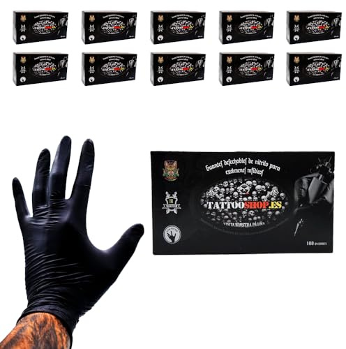Guantes de Nitrilo Negro (Pack de 10 Cajas con 100 Unidades cada una) Desechables, Tallas S, M, L, XL - Ideal para Tattoo Shop (Medium)