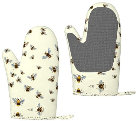 Honey Bee Silikon-Ofenhandschuhe – hitzebeständige Grillhandschuhe mit Fingern, wasserdicht, rutschfest, Ofenhandschuhe, Küche, Kochen, Handschuhe zum Backen, Grillen, Grillen