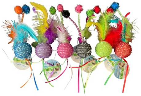 Multipet Mesh Feather Ball Cat Toy - Fun, Creative, Durable Playtime Delights (6-Pack, Colors May Vary)