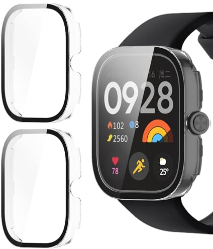 GIOPUEY [2 Pack Funda para Redmi Watch 4, Protector de Pantalla + Bastidor rígido, Protección Total del Paquete - Transparent+Transparent