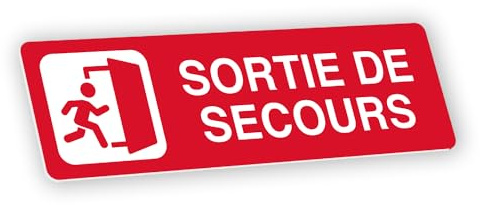 Plaque signalétique gravée autocollante Sortie de secours - rouge - format 20x6 cm