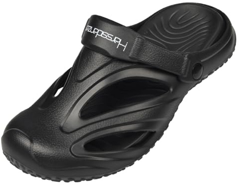 Harssidanzar Zuecos para Hombre y Mujer Zapatos de Jardin,Sandalias de Playa Antideslizantes con Plantillas extraibles para Exterior Interior HU201EU,Negro,Talla 42/43