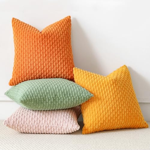 Sungeek 4er Set Kordsamt Kissenbezüge, Dekorativ Zierkissenbezüge Weich Kissenbezug Dekokissen Sofakissen Boho Deko Bezug Kissenhülle für Sofa Schlafzimmer Wohnzimmer (Bunt, 50x50 cm)