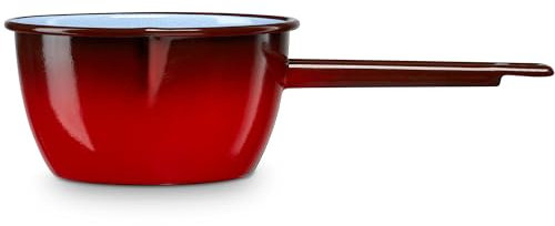 briebe Cazo Cocina con Pico Hervir Leche Acero Esmaltado 12 cm, Hervidor Vitrificado 0,70 L con Mango, Apto Inducción, Vitrocerámica, Fuego, Gas, Horno, Ignea Vintage Rojo