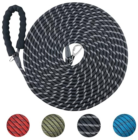 YUAN NIAN Schleppleine für Hunde, 5M / 10M / 15M Starke Hundeleine mit Bequemen Gepolsterter Griff, Ausbildungsleine für Kleine bis Große Hunde (Schwarz, 5M × 10MM)