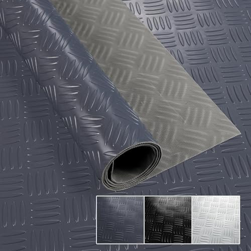 Revestimiento de suelo de PVC por metros, 1,5 mm, alfombrilla antideslizante, sin olor, alfombrilla granulada, chapa estriada, a cuadros, antideslizante, chapa estriada, antracita, 200 x 100 cm