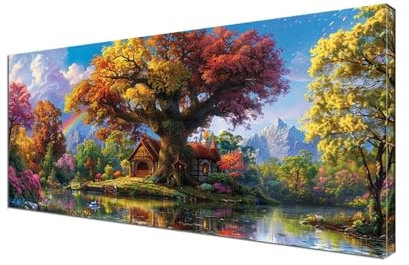 Malen Nach Zahlen Erwachsene Landschaft, DIY Paint by Numbers Baum Malen Nach Zahlen XXL 45x90 cm mit Pinseln und Acrylfarben Handgemalt Ölgemälde Leinwand Set Geschenk,Home Decor, Ohne Rahmen Y6-227