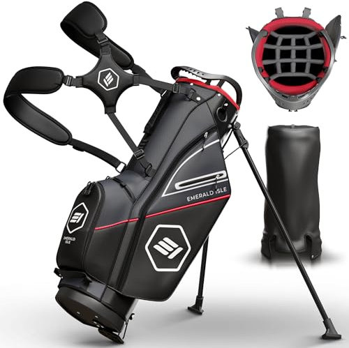 Emerald Isle 14 Way Full Length Divider Golf Bag Stand, Heavy Duty Carry Bag with Rain Hood, Multiple Pockets, Padded Handle and Strap, Lightweight Golf Bag for Men and Women