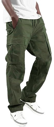 Genérico Pantalones Cargo Hombre de Trabajo de Algodón Casuales para Exteriores Ranger Con Cordón Cintura Elástica Talla Grande Trekking S-5XL