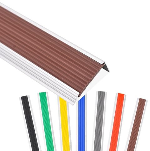 IMUNKT 100cm Treppenprofil Aluminium Treppenkantenschutz rutschfest Wasserdicht Winkelprofil 50x21mm Für Fliesen Parkett Treppen Stufenkantenprofil(Coffee,W60mm/2.4)
