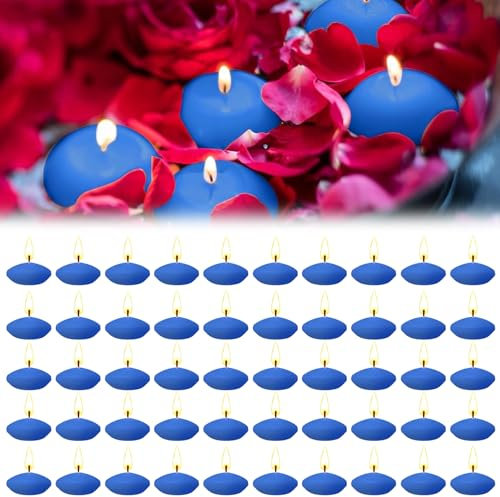 bechoanigel 50 Stücke Schwimmkerzen, Unparfümierte Tropffreies Schwimmende Kerzen, Floating Candles, Wasserkerzen Geeignet für Schwimmkerzenhalter, Schwimmdeko, Hochzeiten - Blau