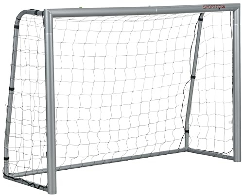 SPORTNOW Fußballtor mit PE Netzgewebe Fußball Tor Grau | für Kinder und Erwachsene, Stahl, PE, für Garten, Fußballtraining
