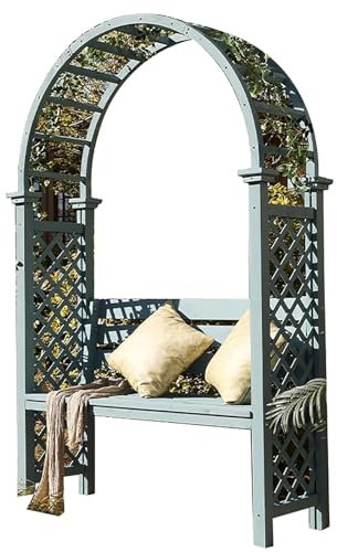 Banc de jardin en bois avec assise large et pieds renforcés en métal et arche de jardin 2 places Bleu