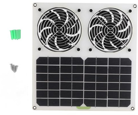 FLEXMAN 12 Zoll Ventilator mit Solarpanel Antrieb, 100 W Doppelventilator, Solarbetriebener Ventilator, Solar Abluftventilator für Kleine Hühnerställe, Gewächshäuser, Schuppen