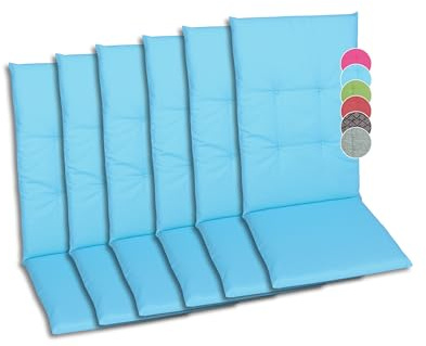 GO-DE Textil Bequeme und attraktive Polsterauflagen für Hochlehner-Gartenstühle (6er-Set, Uni blau, Hochlehner)