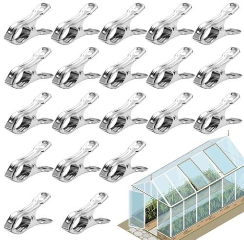 ZORVUJI 20 Pezzi Clips per Serre in Acciaio Inox Resistenti al Vento Accessori per Serra Clip per Telo Ombreggiante Clip di Sostegno per Piante e Accessori per Serra