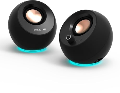 CREATIVE Pebble Pro 2.0 Altavoces USB-C para Ordenador con Bluetooth 5.3 e iluminación RGB Personalizable, Audio USB y Puerto de Auriculares/micrófono (Negro)