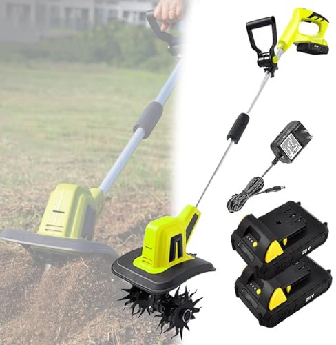VFMVOYNZ Motoazada Eléctrica para Jardín, Cultivadora Inalámbrica, Rotovator Y Motocultor con Batería De Litio De 2 × 4000 MAh para Césped/jardinería/Cultivo De Suelo(B)