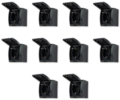 REV AquaForm - Juego de 10 enchufes para ambientes húmedos, IP44, color antracita