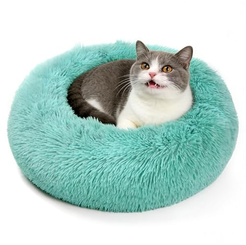 MDDK DY Hundsäng kattsäng – fluffig rund kudde, tvättbar och halkfri, 50 cm, perfekt för små hundar och katter, mörkgrön