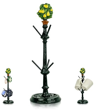 Linton Arts Cast Iron Tree-Shaped Mug Holder – Rustic Coffee Cup Stand with Pear Topper – Heavy Duty Countertop Mug Tree Rack for Coffee Bar Decor, Holds 6 Mugs