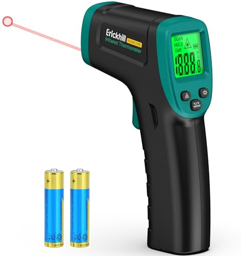 Thermomètre infrarouge ERICKHILL -50 °C à 800 °C, thermomètre laser numérique sans contact avec écran LCD, émissivité réglable - Convient pour la cuisson, les grillades, la congélation et l'industrie