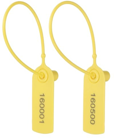 PATIKIL 500pcs Plastic Tamper Seals, Plastic Security Seals Disposable Numbered Zip Ties Safety Tags Cable Labels Self Locking for Inventory Labeling Clothes Signage Shipping, Yellow