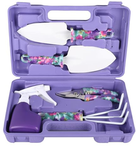 5 Piece Garden Tool Set Durable Gardening Tools with Carry Case for Outdoor Iron and Plastic