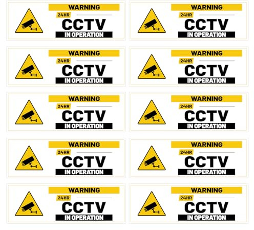 Goktvai 10pcs 24HR CCTV In Operation Signage, 6x2in/15x5cm High-Visibility CCTV Warning Stickers Self Adhesive Security Camera Sticker for Windows Doors Indoor Outdoor Outside Use