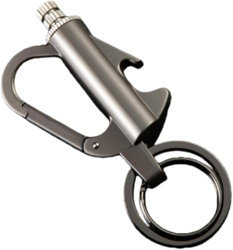 Multifunctional Keychain Lighter, Permanent Match Fire Starter with Bottle Opener & Carabiner, Waterproof Refillable Flint Lighter for Camping, Hiking & Everyday Carry (C)