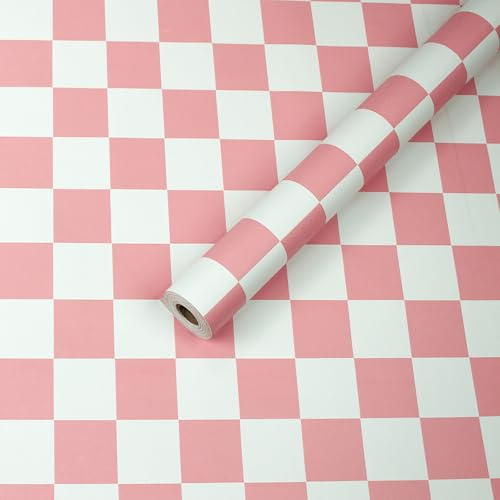 Yangpanel Papel Pintado Automático Color Rosa y Blanco Mosaico para Quitar y Pegar 44,5x1000cm Papel Pintado Geométrico Impermeable Vinilo Rollo para Cocina Cuarto de Baño Gabinete