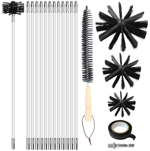 17 STK kaminbürste,Ofenrohrbürste-Reinigungsset,Bürstenköpfe 100/150/200mm | Für Kamin, Schornstein,Trocknerkanal, Luftauslass(Details zum Set finden Sie im Bereich „Diesem Artikel“ auf der Detailseite)