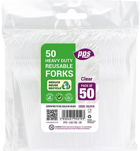 Pps Heavy Duty Reusable Clear Plastic Forks, Pack of 50, Strong Durable Cutlery for BBQs, Catering, Weddings, Picnics and Events